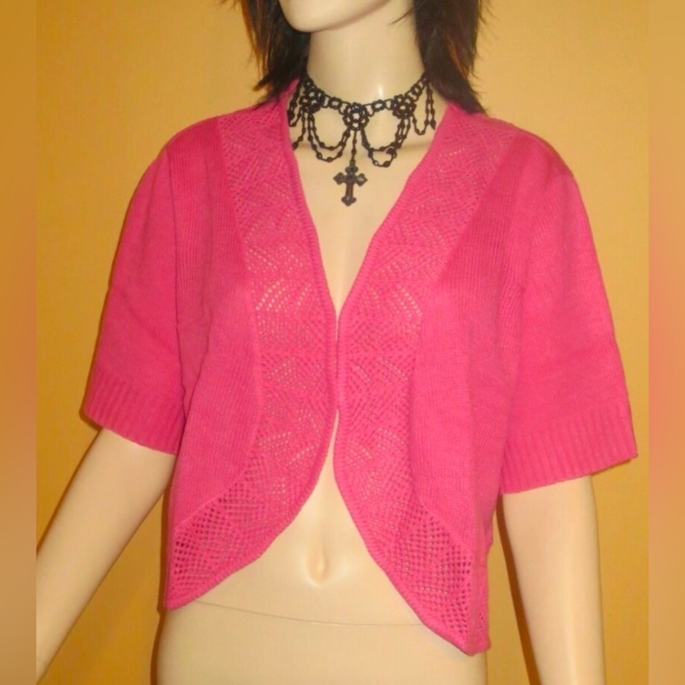 BLAIR shrug bolero open front cardigan short sleeve knit sweater white size M - Picture 2 of 10